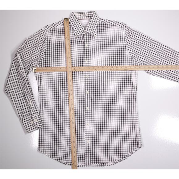 Peter Millar Easy Care Nano Luxe White Brown Check Dress Button Up Shirt Medium - Picture 4 of 6